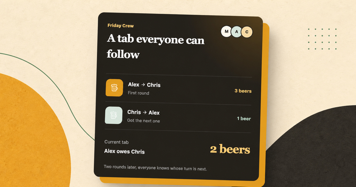 BeerMe app showing a friendly shared tab between friends.